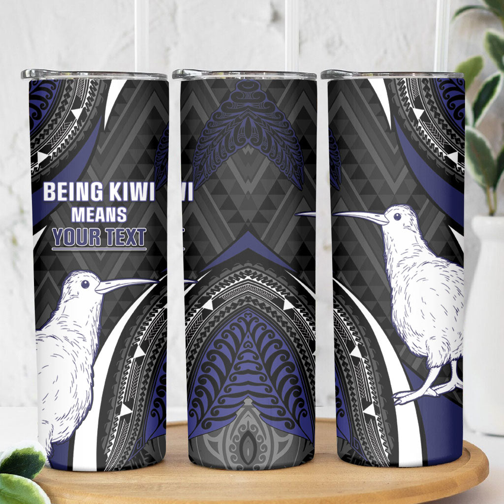 Personalised New Zealand Kiwi Skinny Tumbler Silver Fern Tribal Pattern DT05 - Polynesian Pride