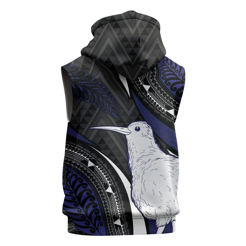 Personalised New Zealand Kiwi Sleeveless Hoodie Silver Fern Tribal Pattern DT05 - Polynesian Pride