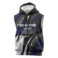 Personalised New Zealand Kiwi Sleeveless Zip Hoodie Silver Fern Tribal Pattern DT05 Navy - Polynesian Pride