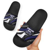Personalised New Zealand Kiwi Slide Sandals Silver Fern Tribal Pattern DT05 - Polynesian Pride