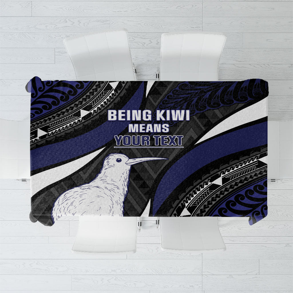 Personalised New Zealand Kiwi Tablecloth Silver Fern Tribal Pattern DT05 Navy - Polynesian Pride