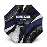 Personalised New Zealand Kiwi Umbrella Silver Fern Tribal Pattern DT05 One Size Folded 11.42 inch Opened Diameter 37.4 inch Navy - Polynesian Pride