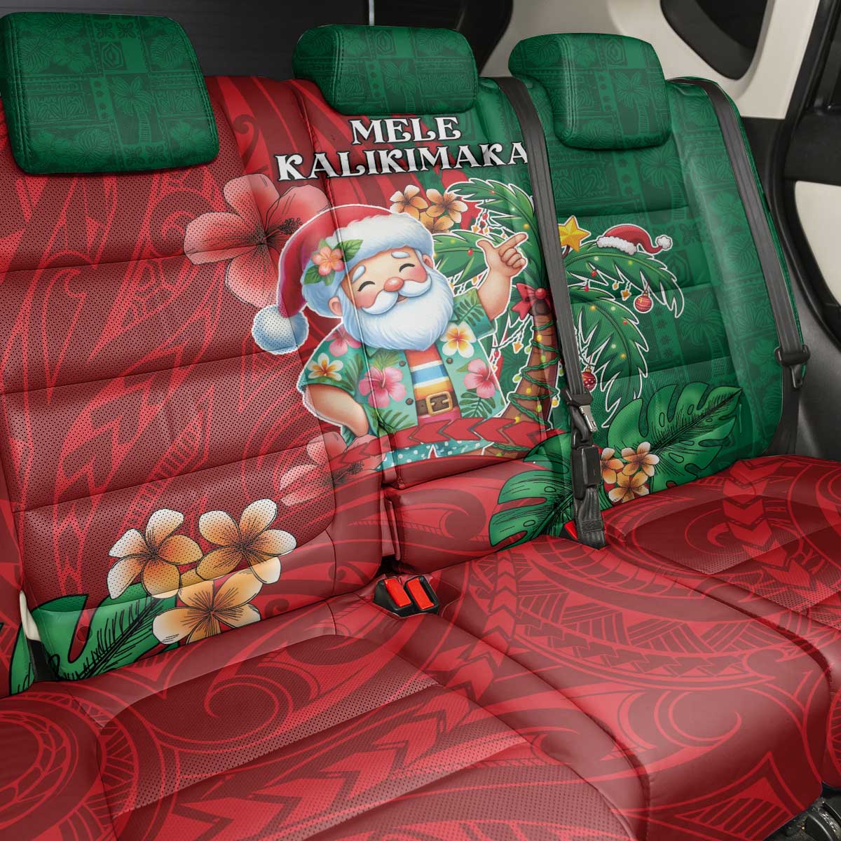 Hawaii Christmas Back Car Seat Cover Mele Kalikimaka Funny Hawaiian Santa - Polynesian Pride