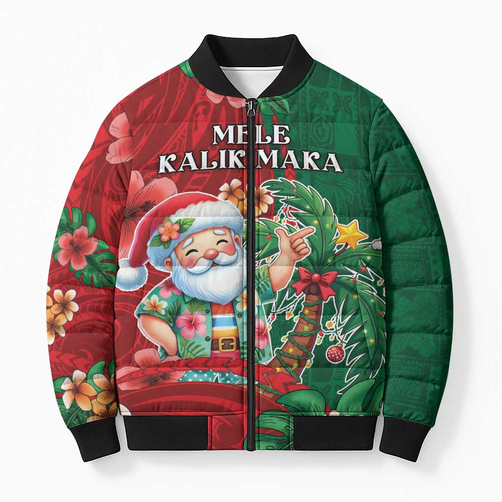Hawaii Christmas Bomber Puffer Jacket Mele Kalikimaka Funny Hawaiian Santa - Polynesian Pride