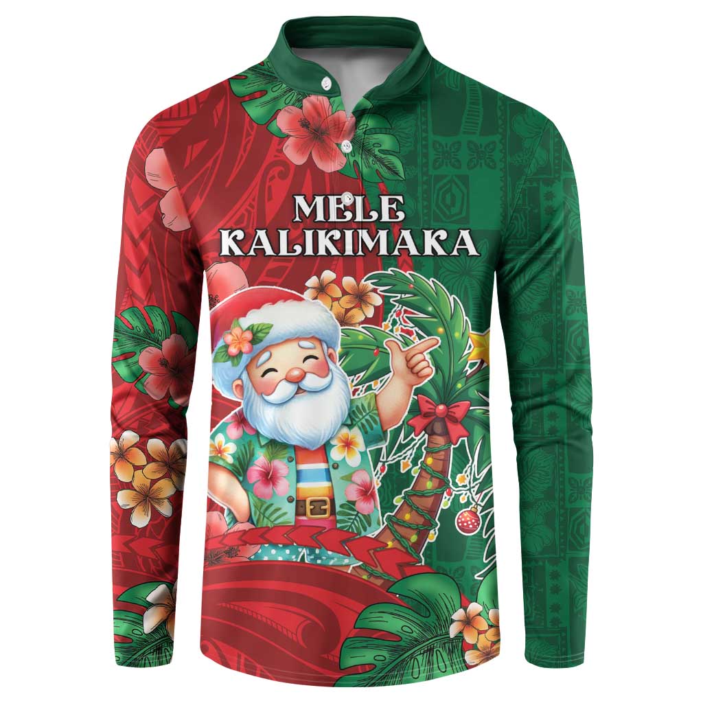 Hawaii Christmas Button Sweatshirt Mele Kalikimaka Funny Hawaiian Santa - Polynesian Pride