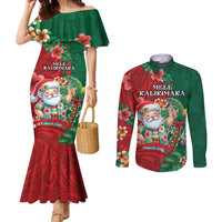 Hawaii Christmas Couples Matching Mermaid Dress and Long Sleeve Button Shirt Mele Kalikimaka Funny Hawaiian Santa - Polynesian Pride