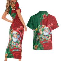 Hawaii Christmas Couples Matching Short Sleeve Bodycon Dress and Hawaiian Shirt Mele Kalikimaka Funny Hawaiian Santa - Polynesian Pride