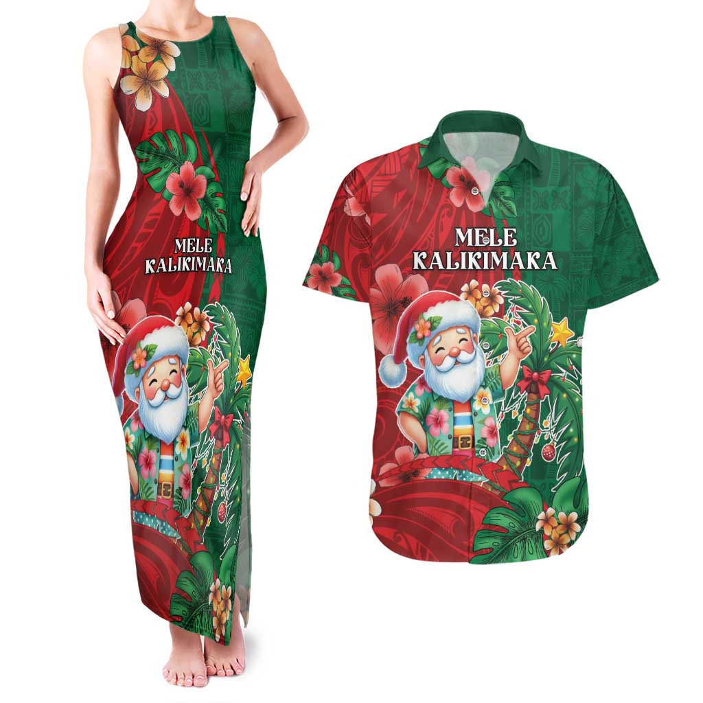 Hawaii Christmas Couples Matching Tank Maxi Dress and Hawaiian Shirt Mele Kalikimaka Funny Hawaiian Santa - Polynesian Pride