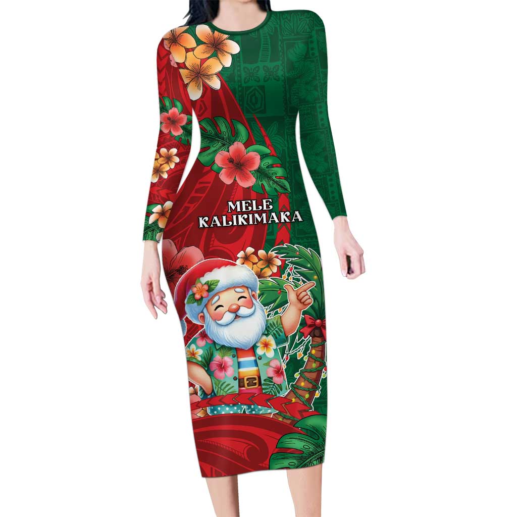 Hawaii Christmas Family Matching Long Sleeve Bodycon Dress and Hawaiian Shirt Mele Kalikimaka Funny Hawaiian Santa - Polynesian Pride