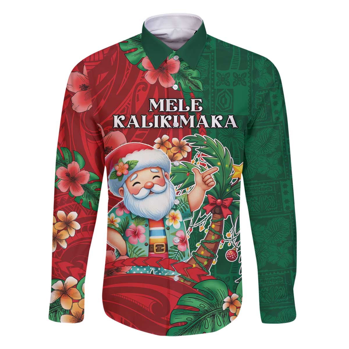 Hawaii Christmas Family Matching Off The Shoulder Long Sleeve Dress and Hawaiian Shirt Mele Kalikimaka Funny Hawaiian Santa - Polynesian Pride