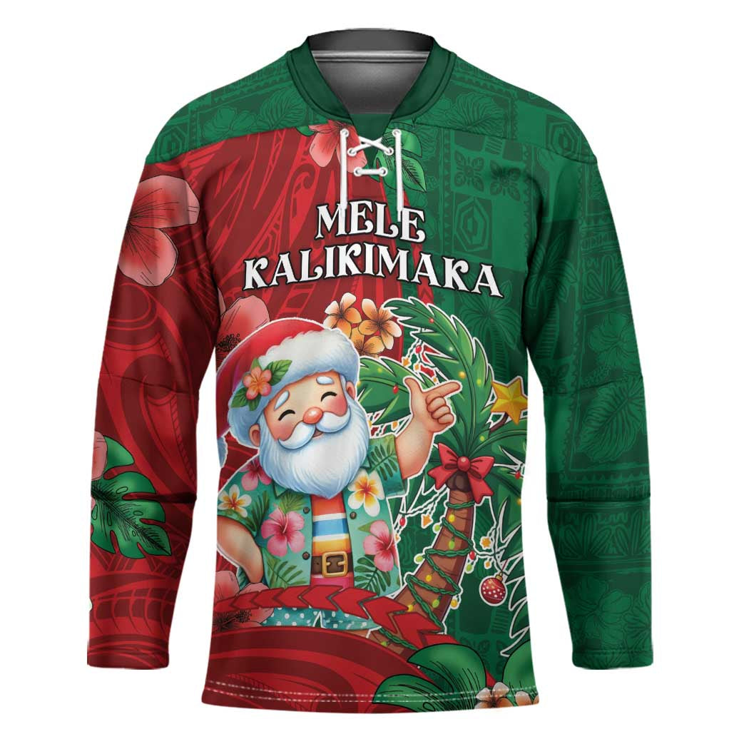 Hawaii Christmas Hockey Jersey Mele Kalikimaka Funny Hawaiian Santa - Polynesian Pride
