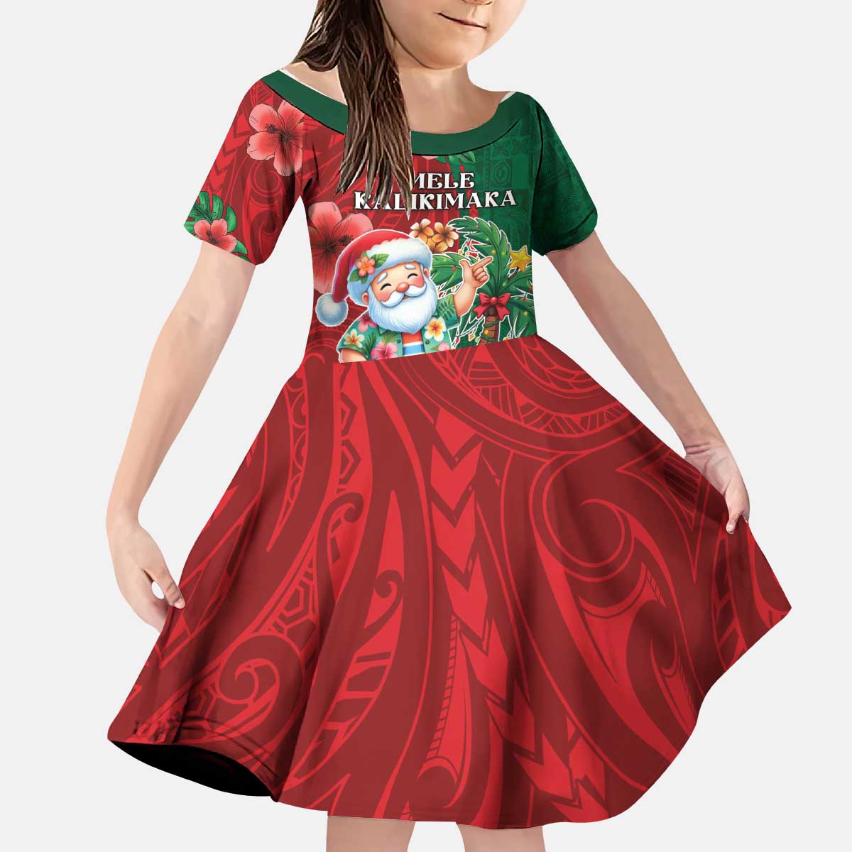 Hawaii Christmas Kid Short Sleeve Dress Mele Kalikimaka Funny Hawaiian Santa - Polynesian Pride