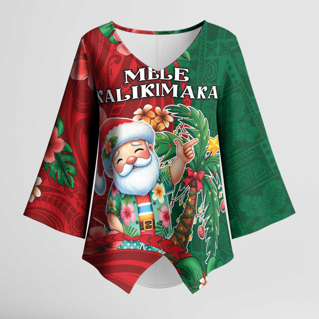 Hawaii Christmas Kimono Sleeve Blouse Mele Kalikimaka Funny Hawaiian Santa - Polynesian Pride