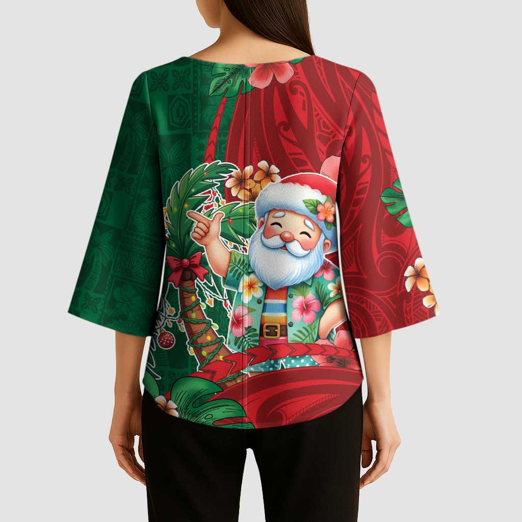 Hawaii Christmas Kimono Sleeve Blouse Mele Kalikimaka Funny Hawaiian Santa - Polynesian Pride