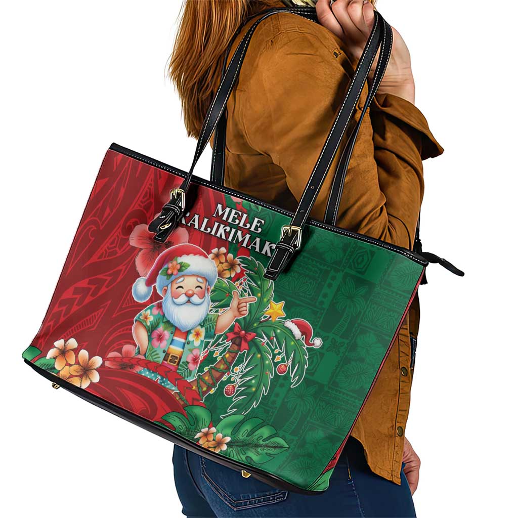 Hawaii Christmas Leather Tote Bag Mele Kalikimaka Funny Hawaiian Santa - Polynesian Pride