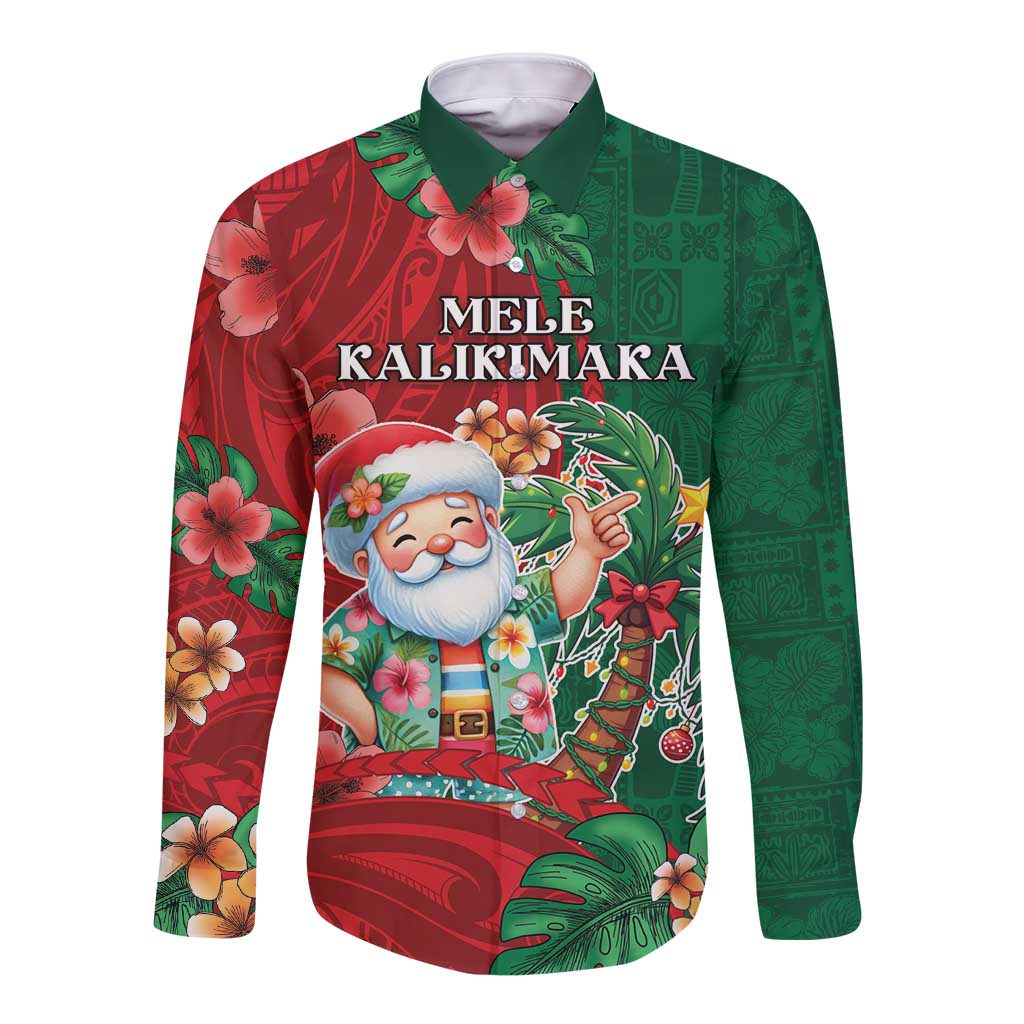 Hawaii Christmas Long Sleeve Button Shirt Mele Kalikimaka Funny Hawaiian Santa - Polynesian Pride