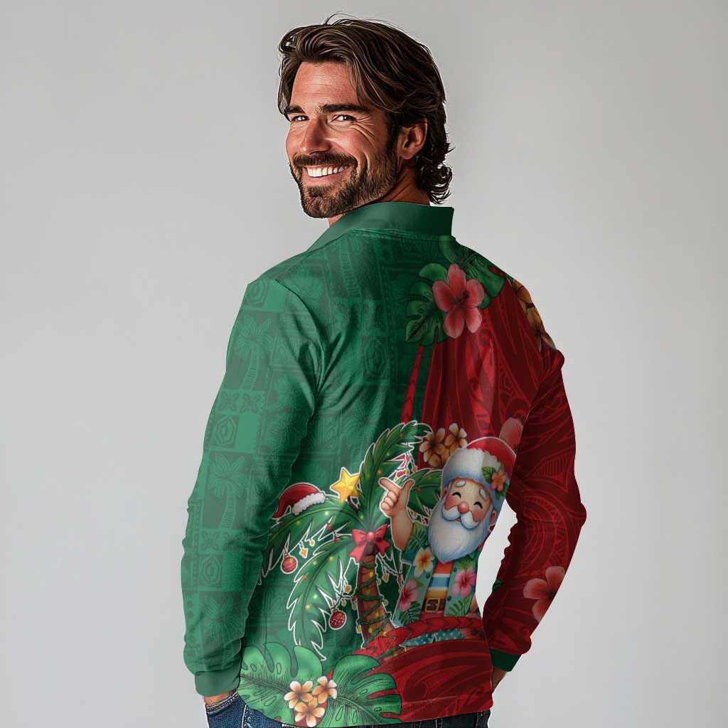 Hawaii Christmas Long Sleeve Polo Shirt Mele Kalikimaka Funny Hawaiian Santa - Polynesian Pride