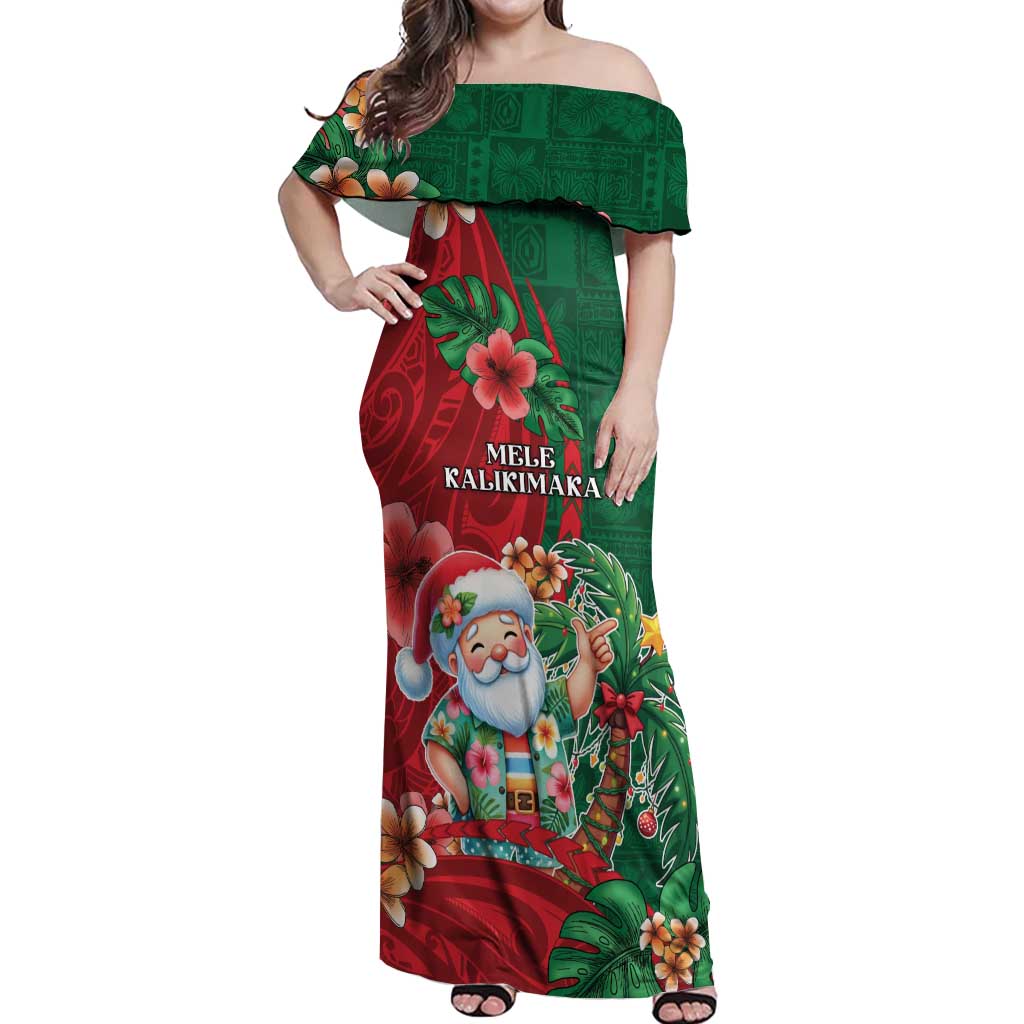 Hawaii Christmas Off Shoulder Maxi Dress Mele Kalikimaka Funny Hawaiian Santa - Polynesian Pride