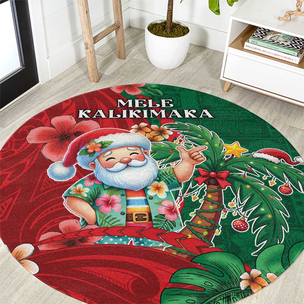 Hawaii Christmas Round Carpet Mele Kalikimaka Funny Hawaiian Santa - Polynesian Pride