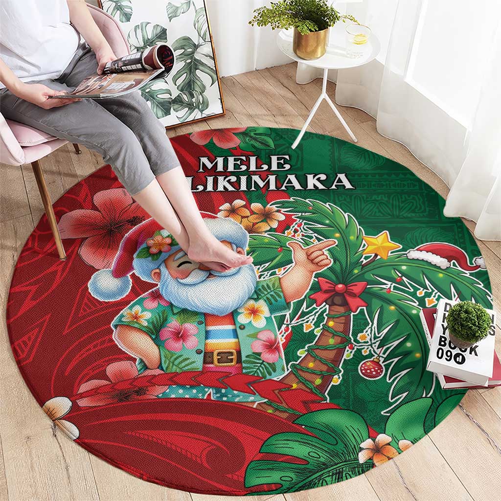 Hawaii Christmas Round Carpet Mele Kalikimaka Funny Hawaiian Santa - Polynesian Pride