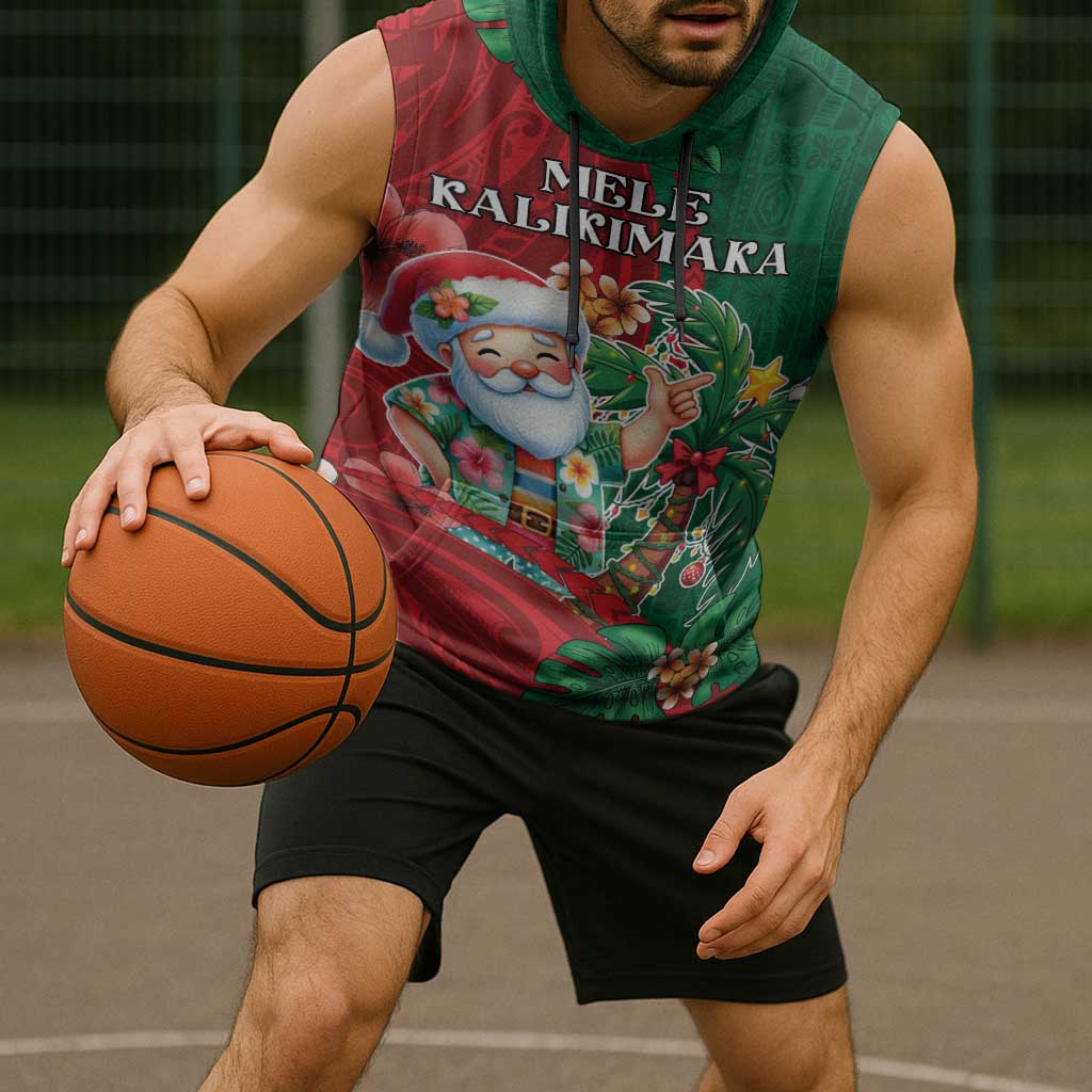 Hawaii Christmas Sleeveless Hoodie Mele Kalikimaka Funny Hawaiian Santa - Polynesian Pride