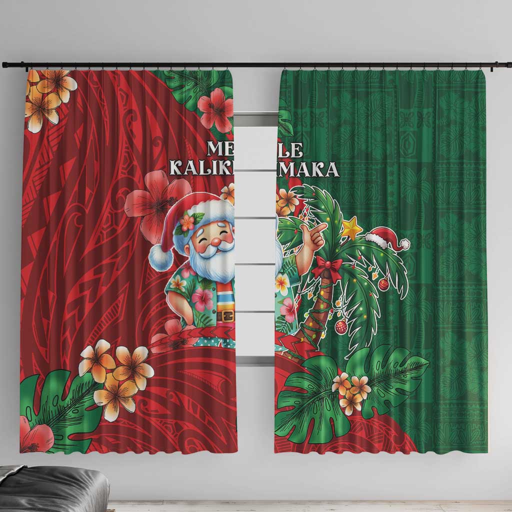Hawaii Christmas Window Curtain Mele Kalikimaka Funny Hawaiian Santa - Polynesian Pride