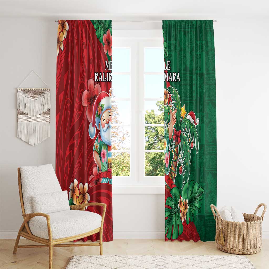 Hawaii Christmas Window Curtain Mele Kalikimaka Funny Hawaiian Santa - Polynesian Pride