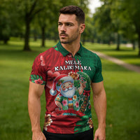 Hawaii Christmas Zipper Polo Shirt Mele Kalikimaka Funny Hawaiian Santa - Polynesian Pride