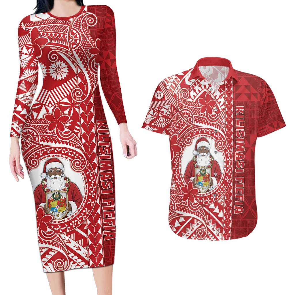 Tonga Christmas Couples Matching Long Sleeve Bodycon Dress and Hawaiian Shirt Kilisimasi Fiefia - Polynesian Pride