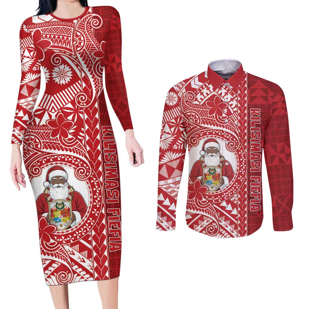 Tonga Christmas Couples Matching Long Sleeve Bodycon Dress and Long Sleeve Button Shirt Kilisimasi Fiefia - Polynesian Pride