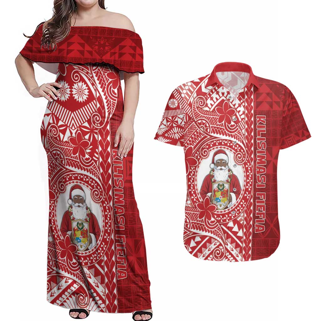 Tonga Christmas Couples Matching Off Shoulder Maxi Dress and Hawaiian Shirt Kilisimasi Fiefia - Polynesian Pride