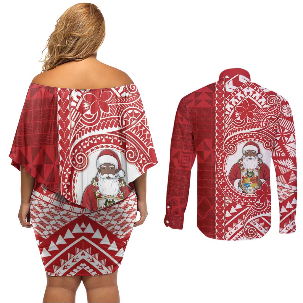 Tonga Christmas Couples Matching Off Shoulder Short Dress and Long Sleeve Button Shirt Kilisimasi Fiefia - Polynesian Pride