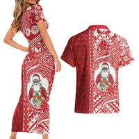Tonga Christmas Couples Matching Short Sleeve Bodycon Dress and Hawaiian Shirt Kilisimasi Fiefia - Polynesian Pride