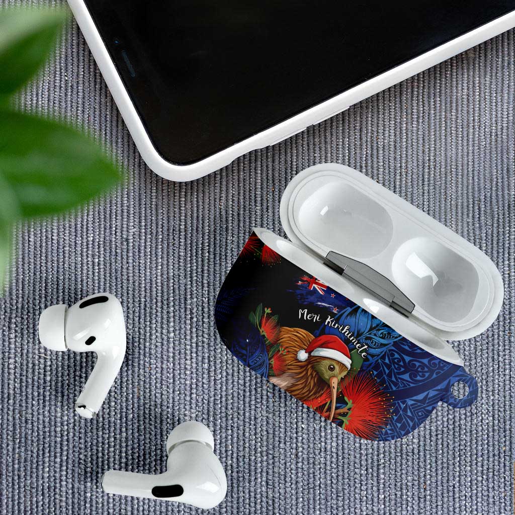 New Zealand Christmas AirPods Case Santa Kiwi Bird With Pohutukawa Flowers - Polynesian Pride