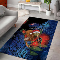 New Zealand Christmas Area Rug Santa Kiwi Bird With Pohutukawa Flowers - Polynesian Pride
