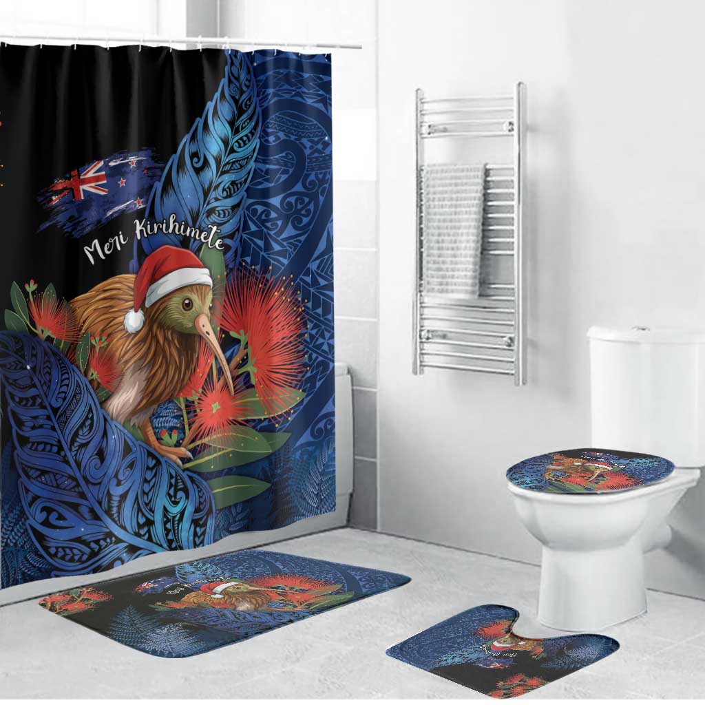 New Zealand Christmas Bathroom Set Santa Kiwi Bird With Pohutukawa Flowers - Polynesian Pride