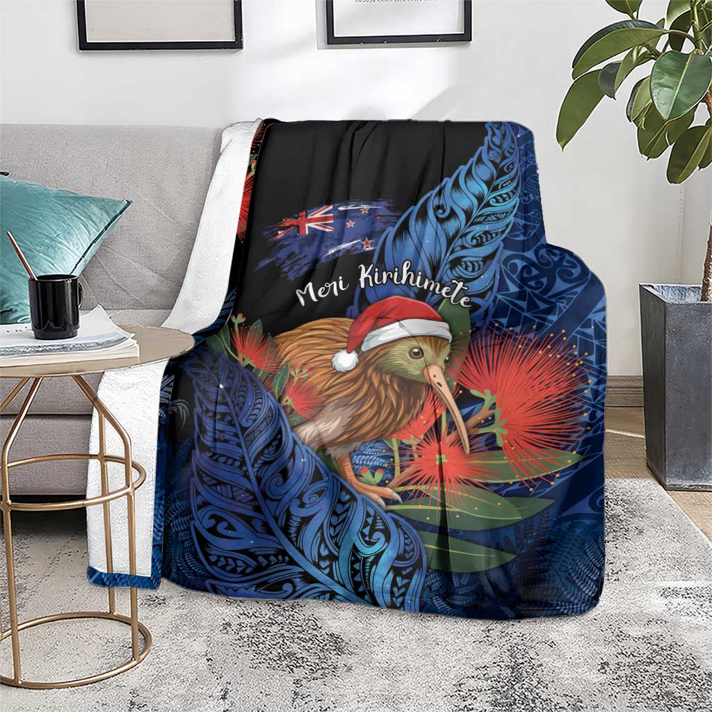 New Zealand Christmas Blanket Santa Kiwi Bird With Pohutukawa Flowers - Polynesian Pride
