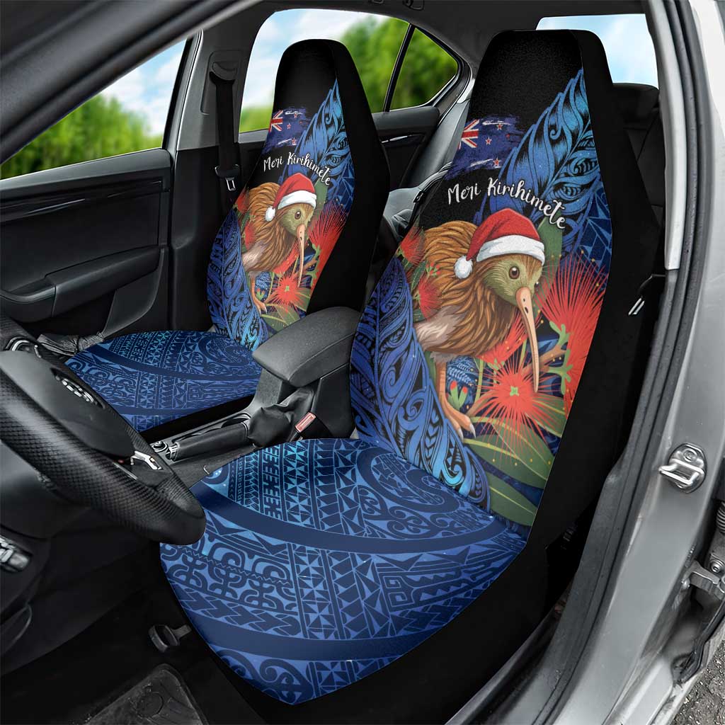 New Zealand Christmas Car Seat Cover Santa Kiwi Bird With Pohutukawa Flowers - Polynesian Pride