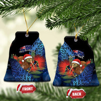 Personalised New Zealand Christmas Ceramic Ornament Santa Kiwi Bird With Pohutukawa Flowers - Polynesian Pride