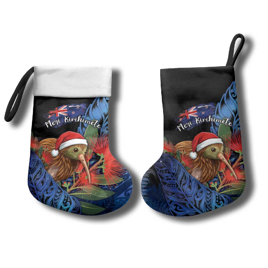 Personalised New Zealand Christmas Stocking Santa Kiwi Bird With Pohutukawa Flowers - Polynesian Pride