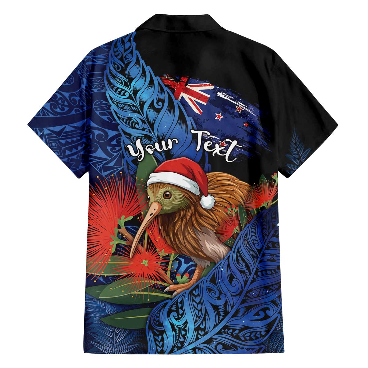 Personalised New Zealand Christmas Family Matching Off The Shoulder Long Sleeve Dress and Hawaiian Shirt Santa Kiwi Bird With Pohutukawa Flowers - Polynesian Pride