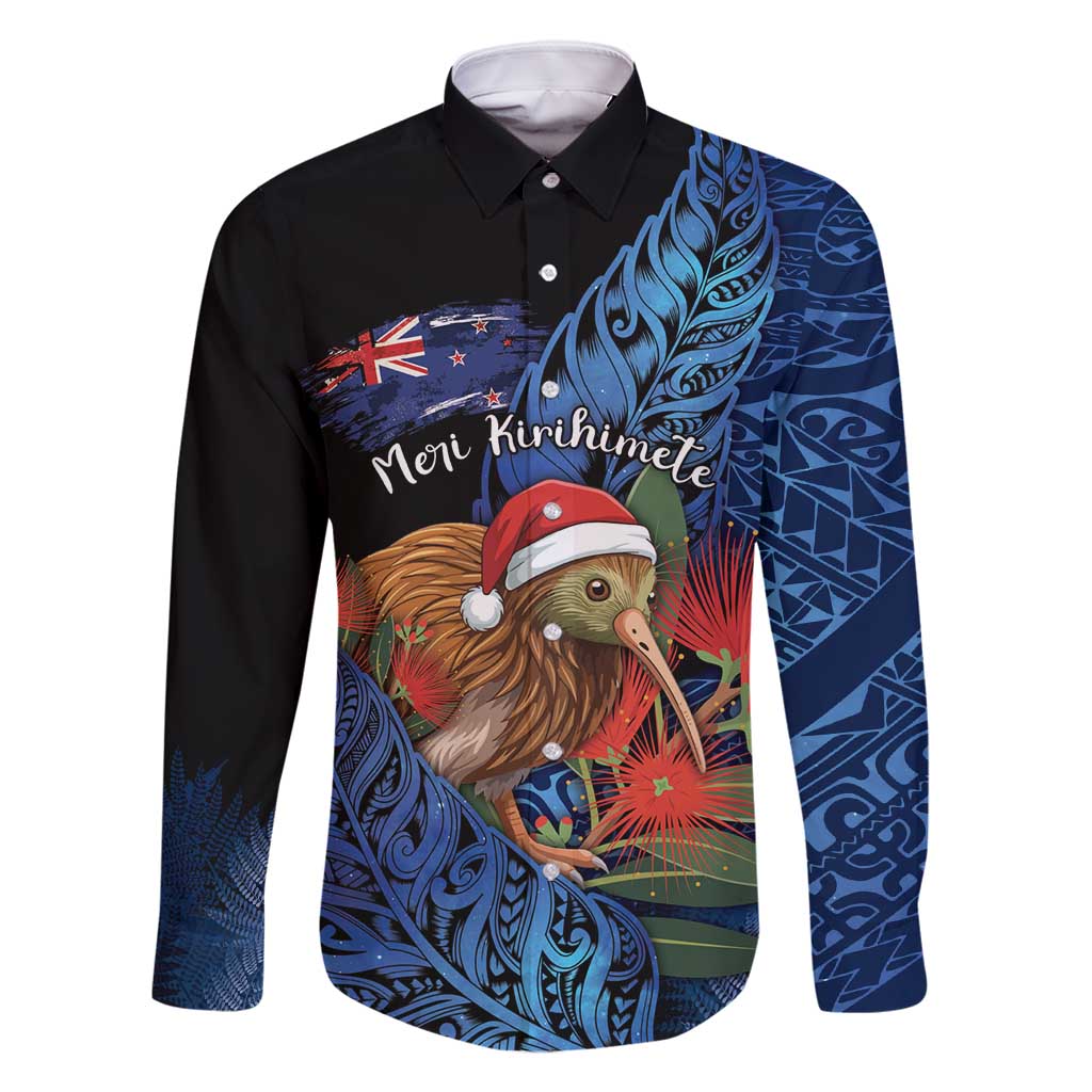 Personalised New Zealand Christmas Family Matching Off Shoulder Short Dress and Hawaiian Shirt Santa Kiwi Bird With Pohutukawa Flowers - Polynesian Pride