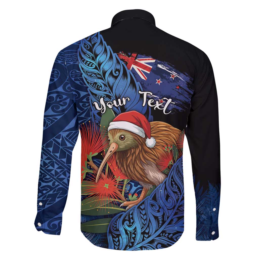 Personalised New Zealand Christmas Family Matching Off Shoulder Short Dress and Hawaiian Shirt Santa Kiwi Bird With Pohutukawa Flowers - Polynesian Pride