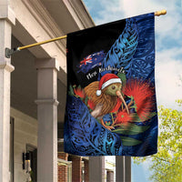 New Zealand Christmas Garden Flag Santa Kiwi Bird With Pohutukawa Flowers - Polynesian Pride