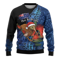 Personalised New Zealand Christmas Ugly Christmas Sweater Santa Kiwi Bird With Pohutukawa Flowers - Polynesian Pride