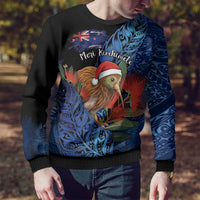 Personalised New Zealand Christmas Ugly Christmas Sweater Santa Kiwi Bird With Pohutukawa Flowers - Polynesian Pride