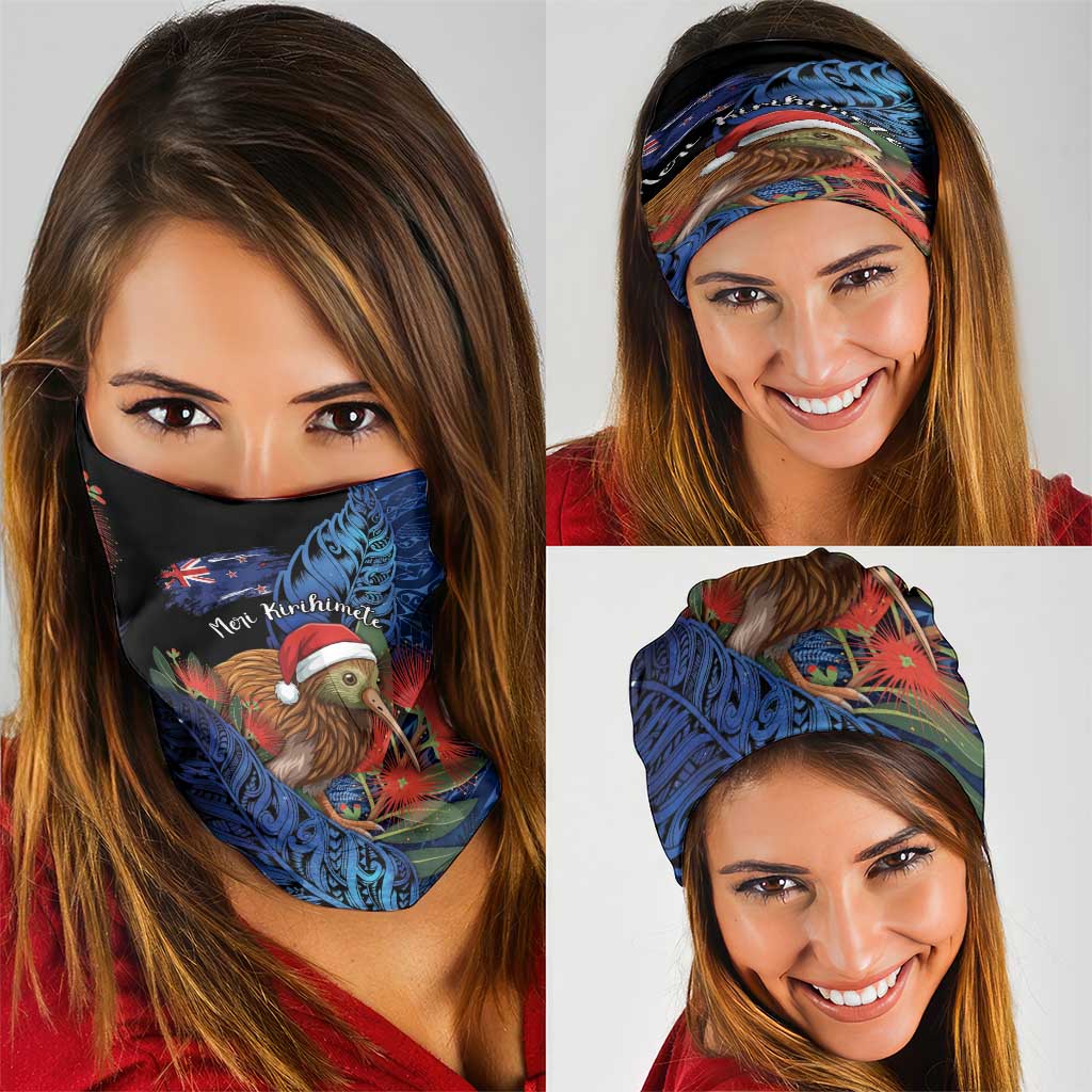 New Zealand Christmas Neck Gaiter Santa Kiwi Bird With Pohutukawa Flowers - Polynesian Pride