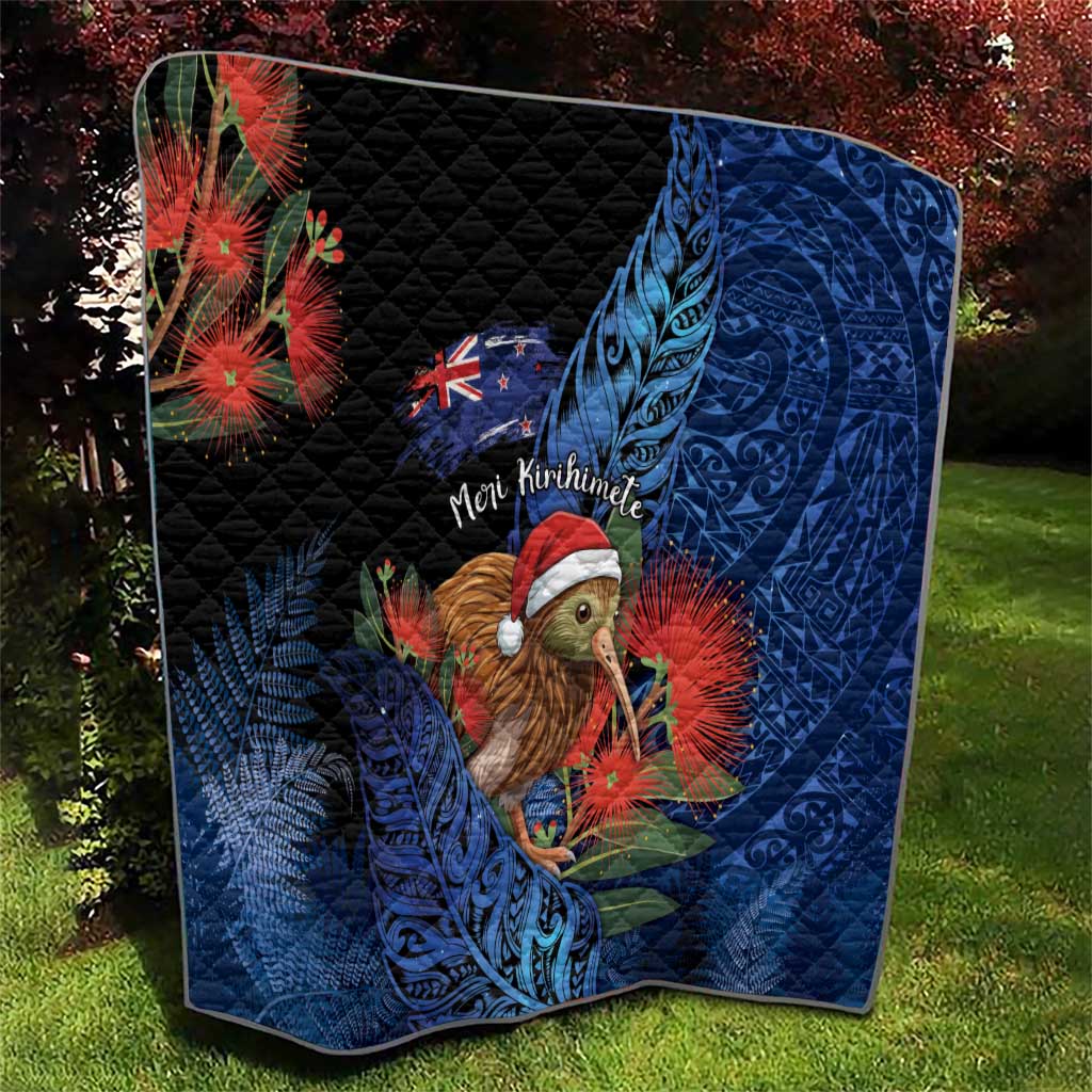 New Zealand Christmas Quilt Santa Kiwi Bird With Pohutukawa Flowers - Polynesian Pride