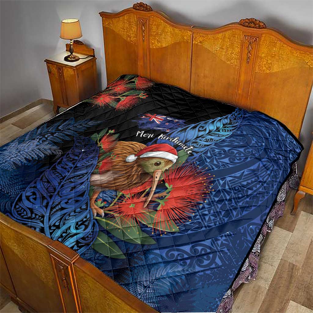 New Zealand Christmas Quilt Santa Kiwi Bird With Pohutukawa Flowers - Polynesian Pride