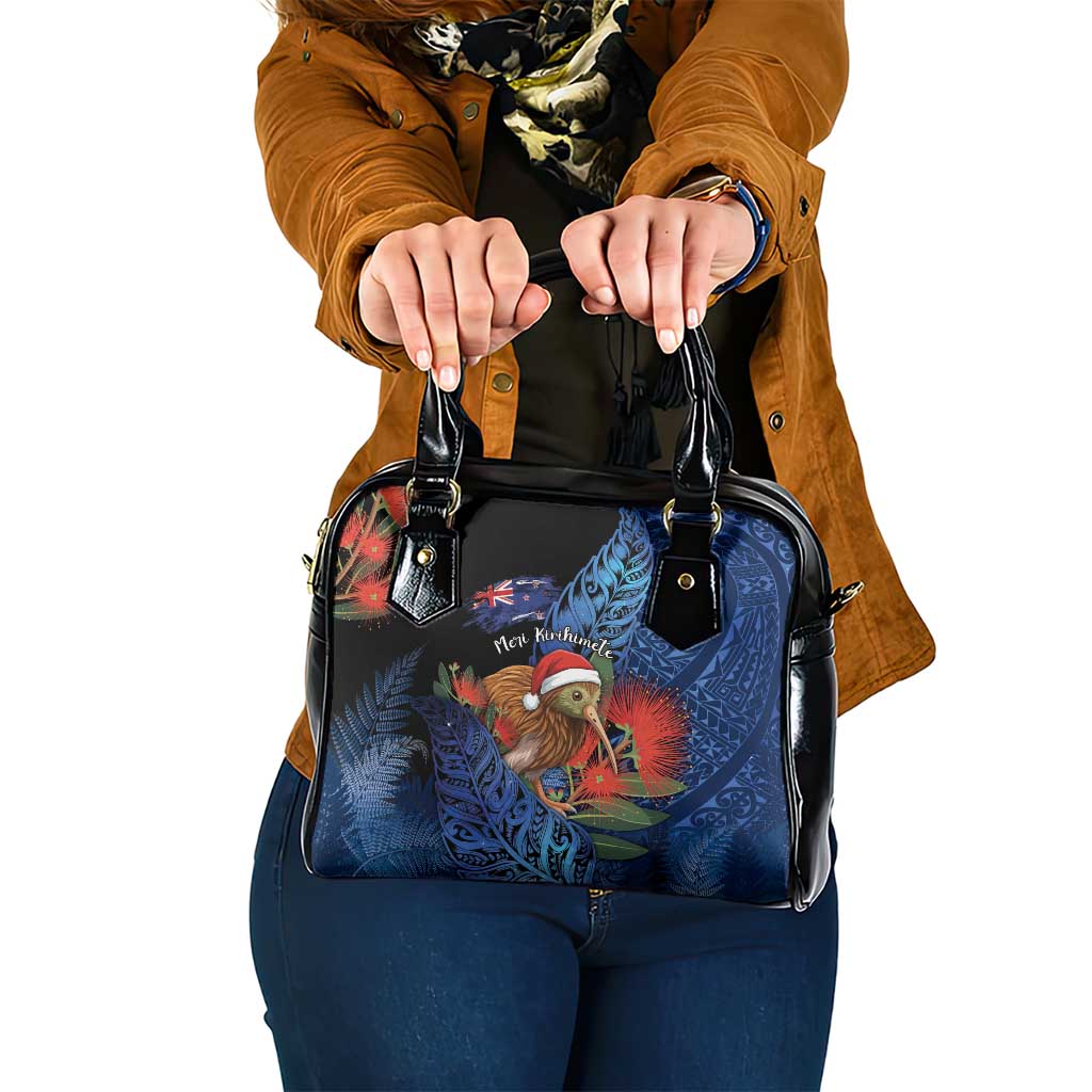 New Zealand Christmas Shoulder Handbag Santa Kiwi Bird With Pohutukawa Flowers - Polynesian Pride